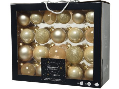 Box Of 42 Light Gold Mixed, Shiny, Matt & Glitter Baubles Online