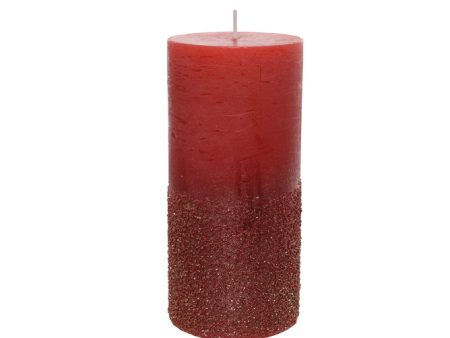 Red Glitter Wax Pillar Candle For Cheap