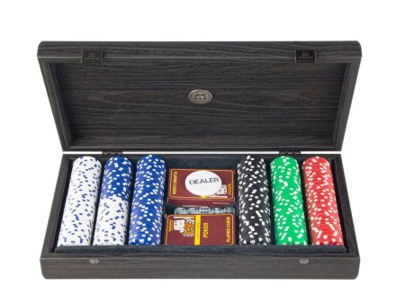 Poker Set in Black Wooden Case with Black Leatherette Top 39x22cm Online now