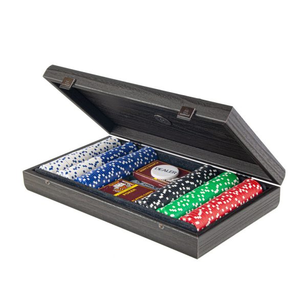 Poker Set in Black Wooden Case with Black Leatherette Top 39x22cm Online now